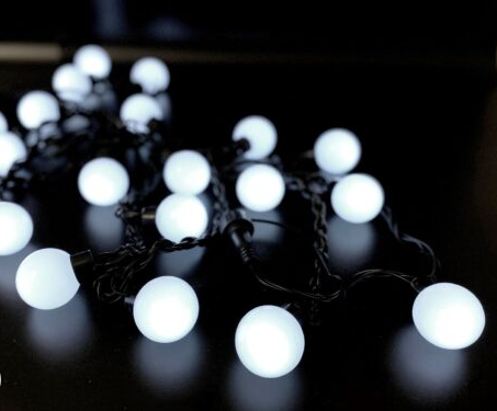 Фотография товара 'Teamprof Светодиодная гирлянда шарики 24В, 5м, d=40 мм, статика, черный провод'